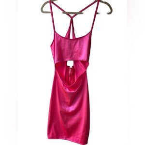 Medium Urban Outfitters Cut Out Hot Pink Satin Body Con Dress Spaghetti Straps